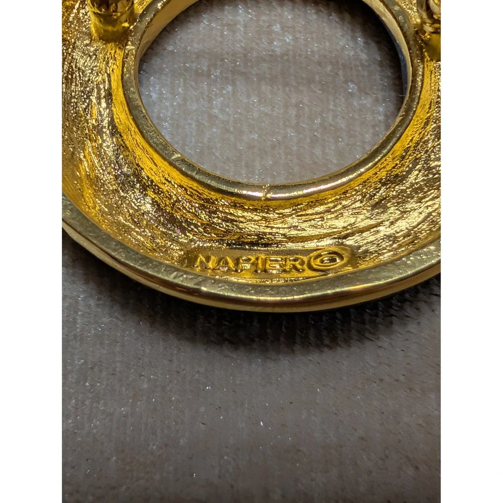 Napier Vintage Black Enamel Gold Tone Rhinestone Circle Brooch Pin 1.5‎ Inch